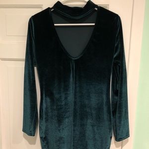 Green velvet party dress from Boohoo